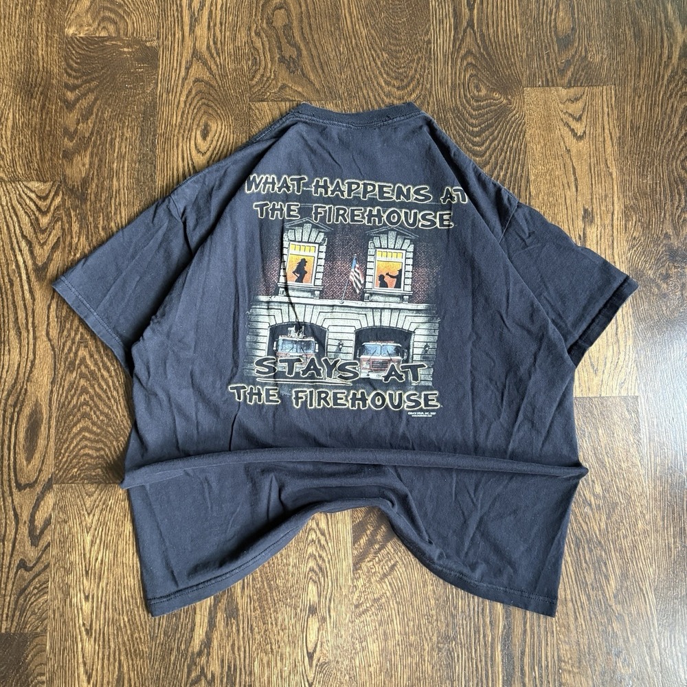 Vintage Buck Wear Firefighter Shirt XL Fire Department Humor Firehouse 2007 Y2K